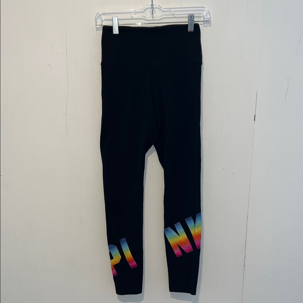 PINK Victoria's Secret Black Leggings with Rainbow Detail Size S 03172610